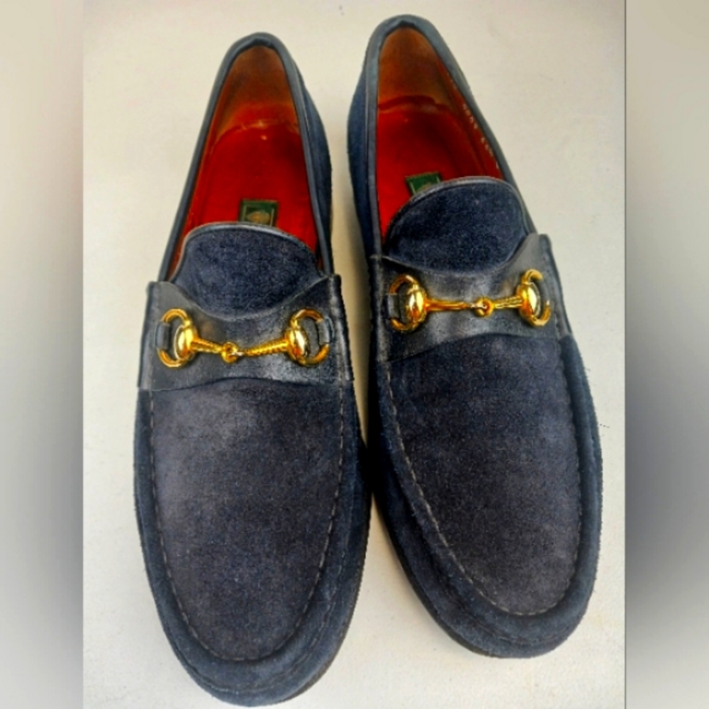 GUCCI  men's  navy blue suede penny loafers Italy size 44.5D/US 11 5 D